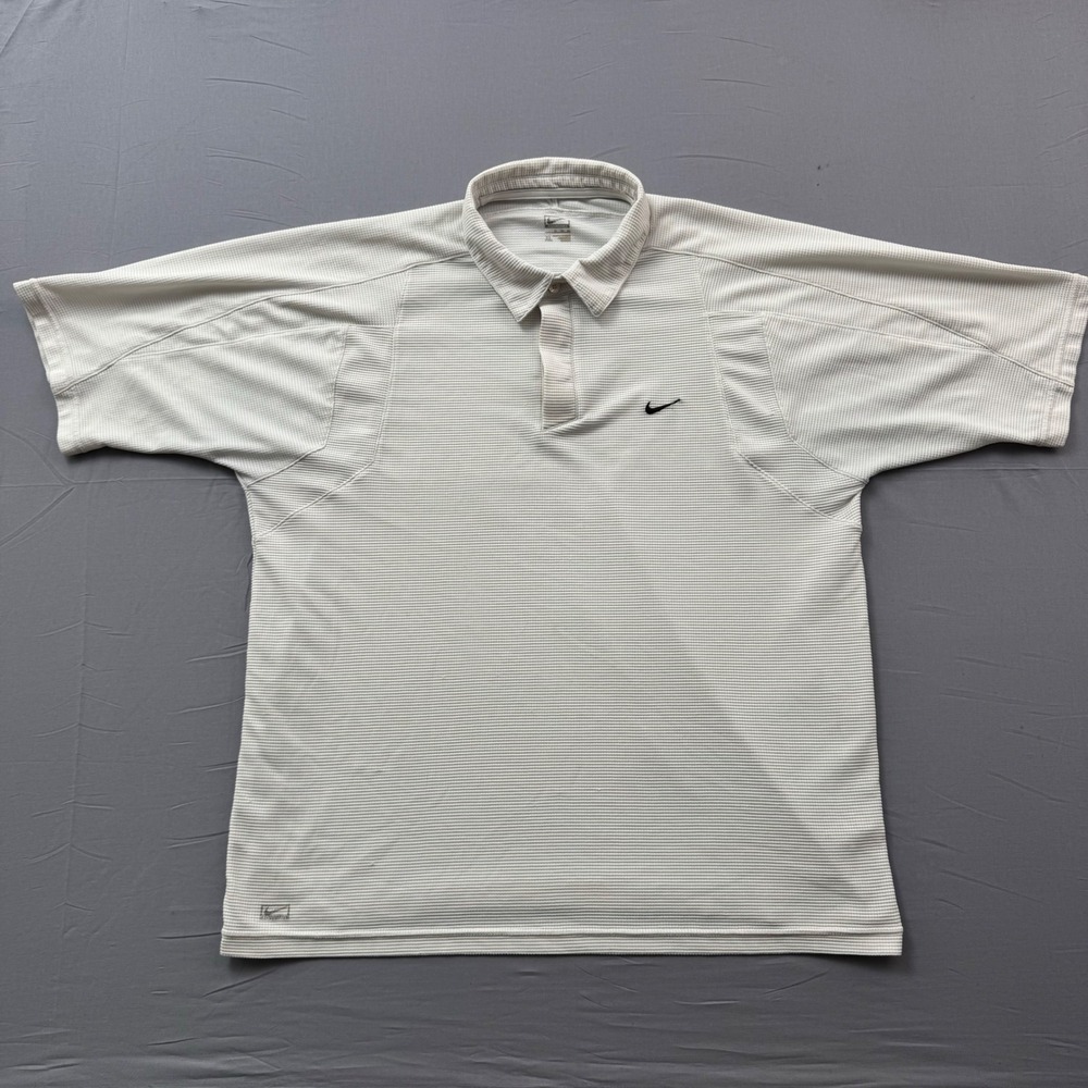 Nike Performance Mens XL Golf Polo Shirt Gray Micro Stripe Short Sleeve Swoosh